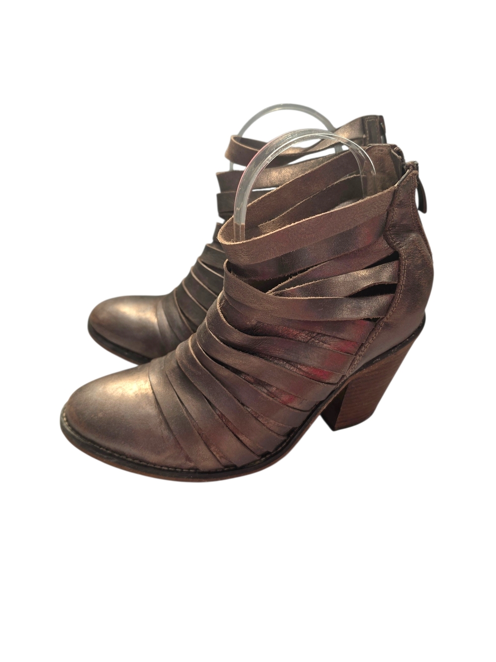 Free People Hybrid Metallic Bronze Strappy Leather Ankle Boots Size 38 (US 8)